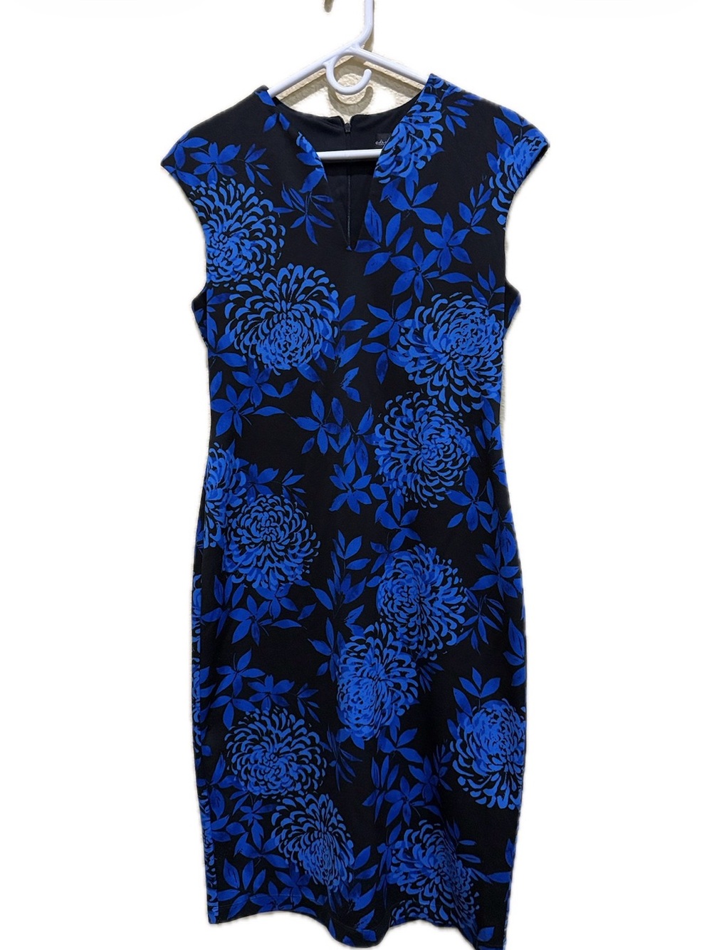 Connected Apparel Black & Blue Floral Sheath Office to Cocktail Dress 10 EUC
